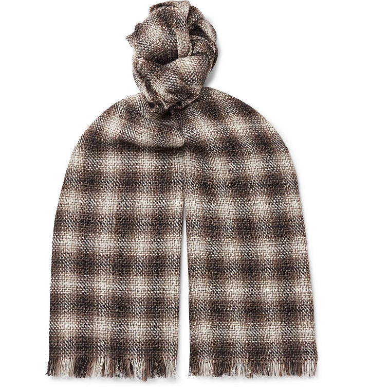 Photo: Mr P. - Fringed Checked Wool and Cashmere-Blend Scarf - Neutrals