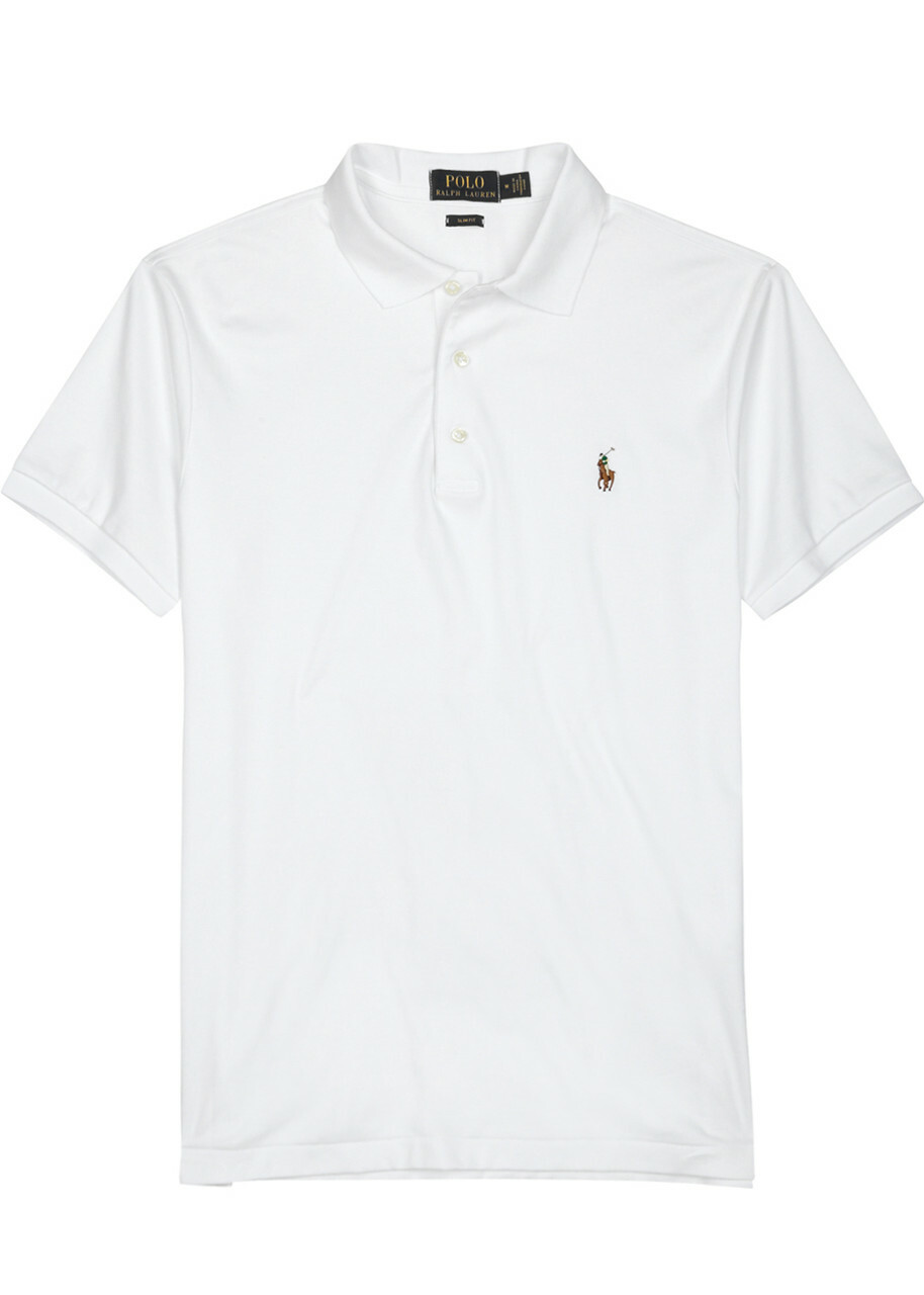 Polo Ralph Lauren White Slim Pima Cotton Polo Shirt, Shirt, Split