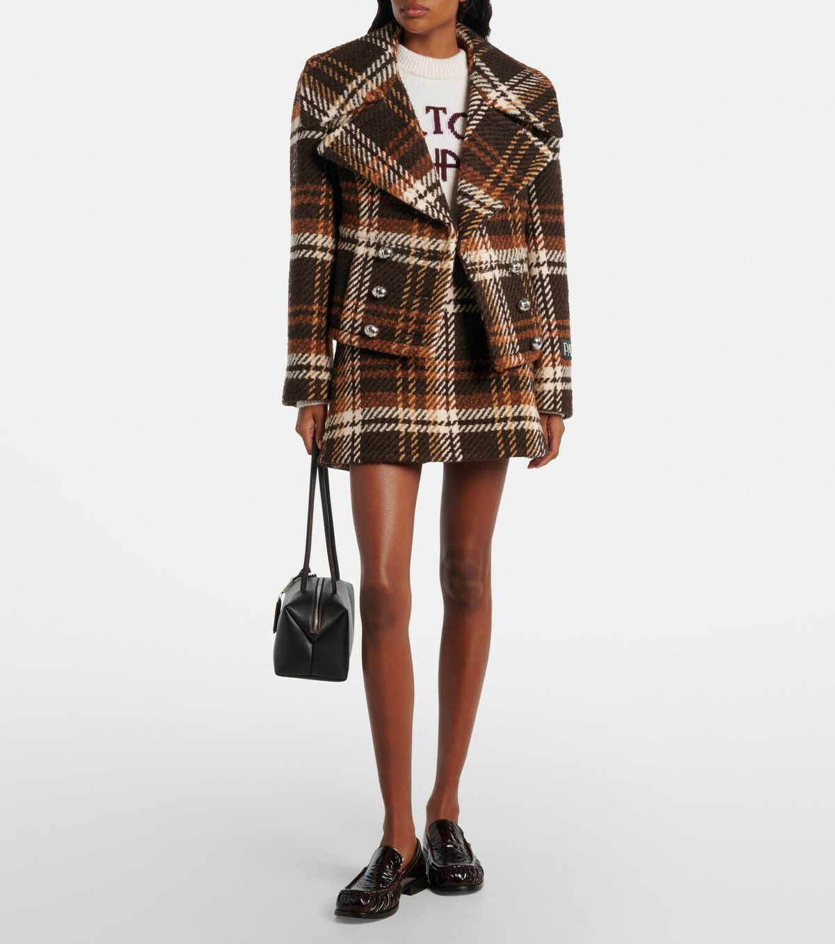 Patou Checked double-breasted wool-blend jacket