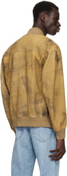 BOSS Tan Distressed Suede Bomber Jacket