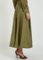Zimmermann Luna Cargo Patterned Linen Midi Skirt Olive