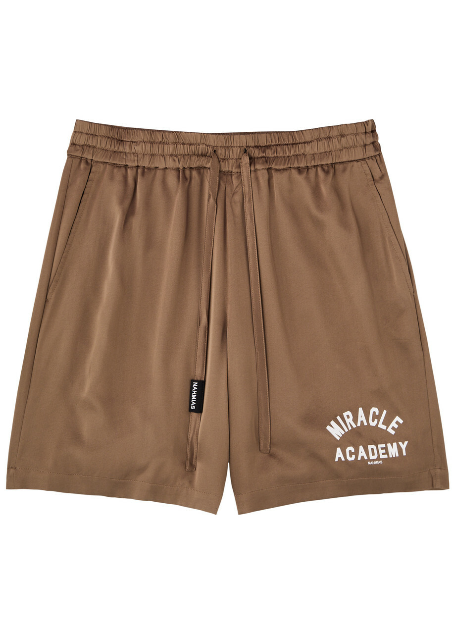 Nahmias Miracle Academy Stretch-silk Satin Shorts Brown