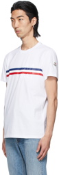 Moncler White Tricolor Stripe Logo T-Shirt