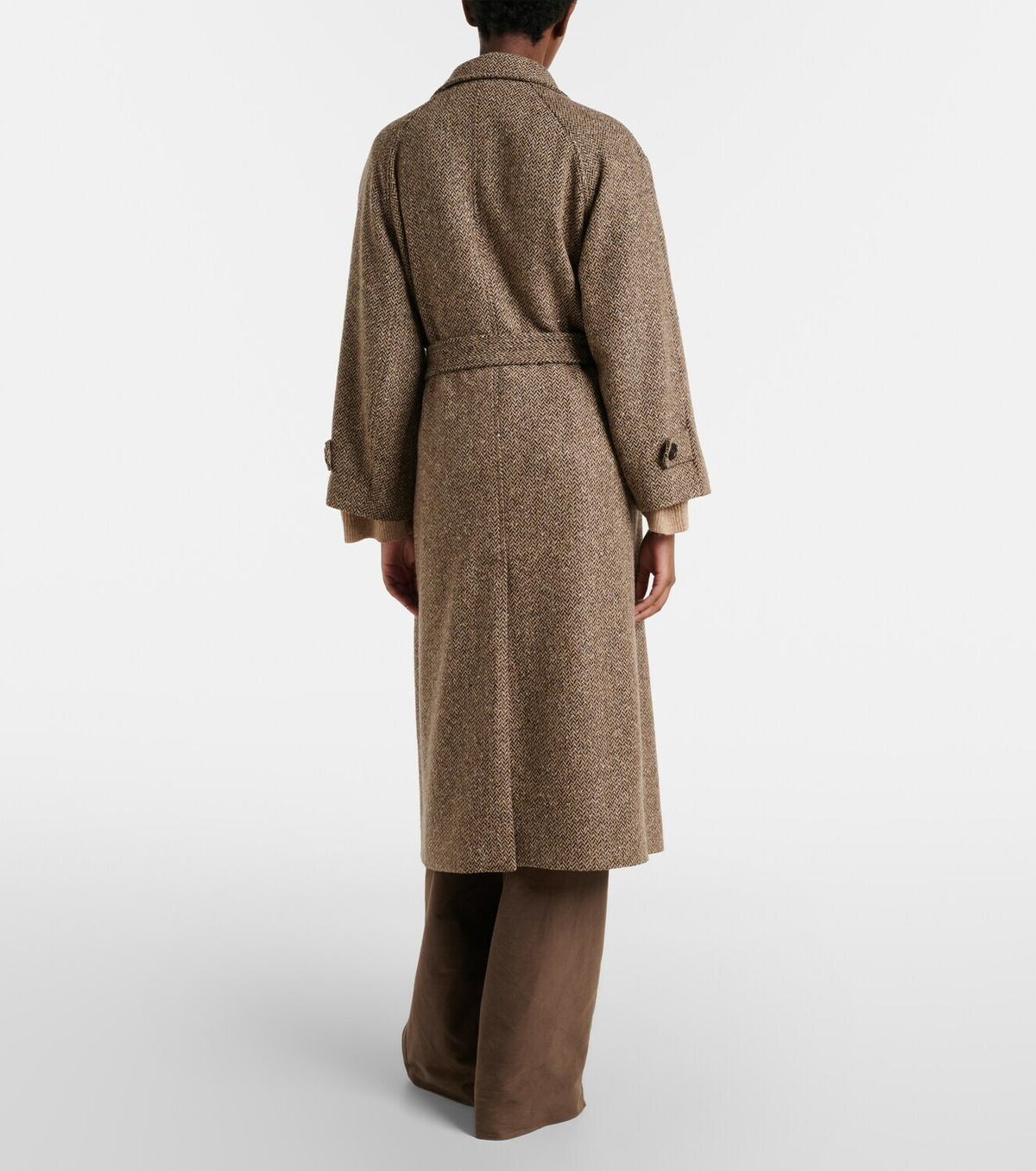 Brunello Cucinelli Belted herringbone wool-blend coat
