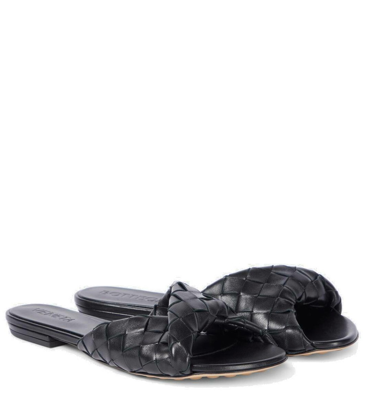 Photo: Bottega Veneta Blink Intrecciato leather slides
