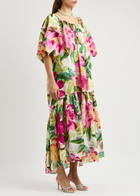 Farm Rio Painted Flowers Printed Cotton-blend Maxi Dress Multicoloured
