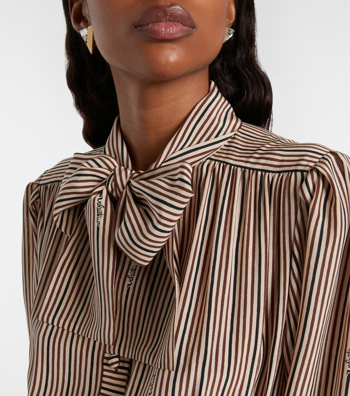 Valentino Striped tie-neck silk midi dress