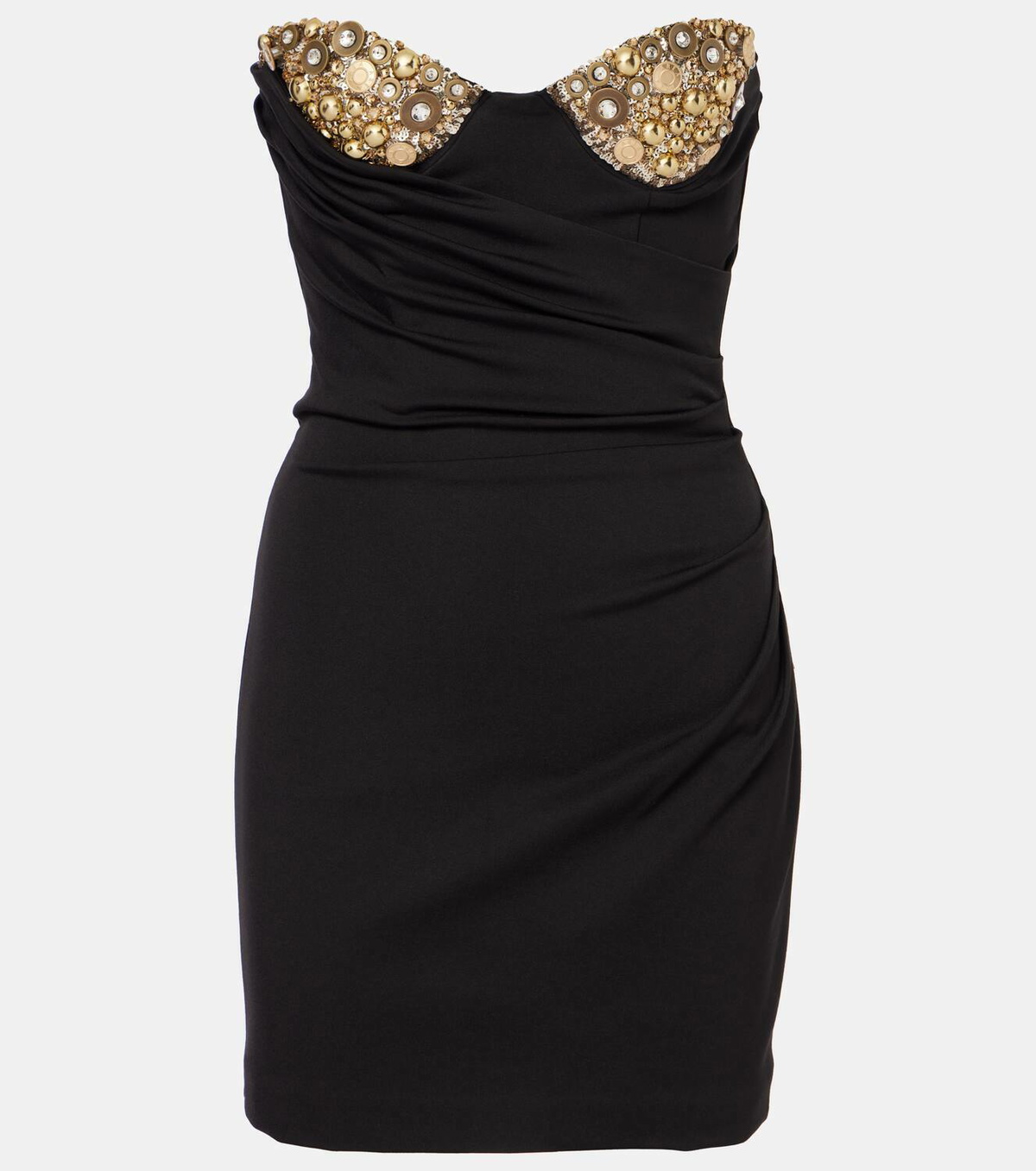 Area Embellished draped jersey bustier dress