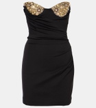 Area Embellished draped jersey bustier dress