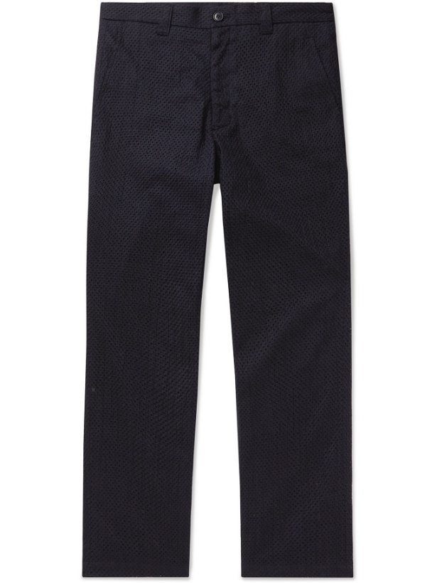 Photo: BLUE BLUE JAPAN - Tapered Cropped Textured-Cotton Suit Trousers - Blue