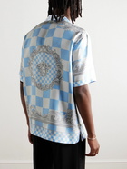 Versace - Camp-Collar Printed Checked Silk-Twill Shirt - Blue