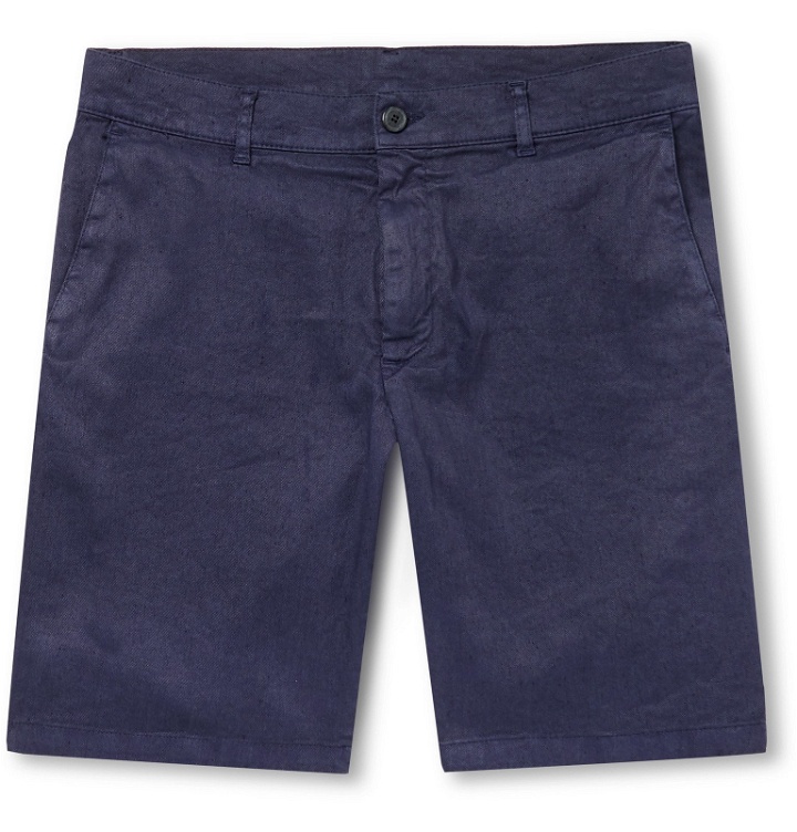 Photo: Altea - Slim-Fit Stretch Slub Linen and Cotton-Blend Twill Shorts - Blue