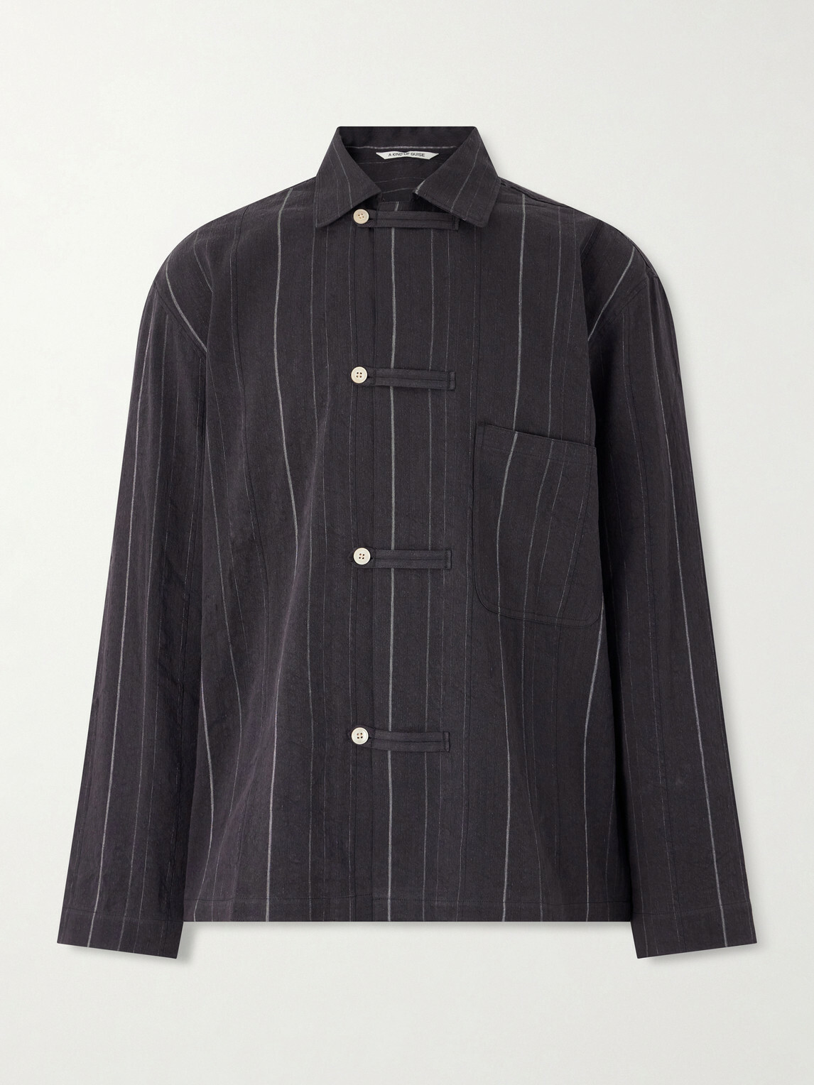 A Kind Of Guise - Matara Cropped Pinstriped Cotton and Linen-Blend Overshirt - Black