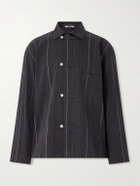 A Kind Of Guise - Matara Cropped Pinstriped Cotton and Linen-Blend Overshirt - Black