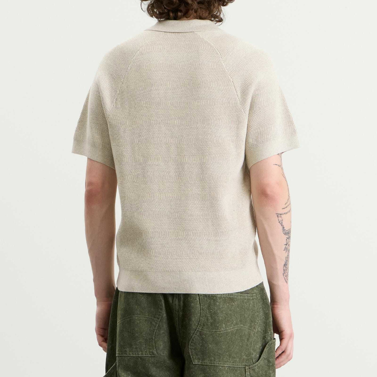 Dime Men's Cable Knit Polo in Oatmeal