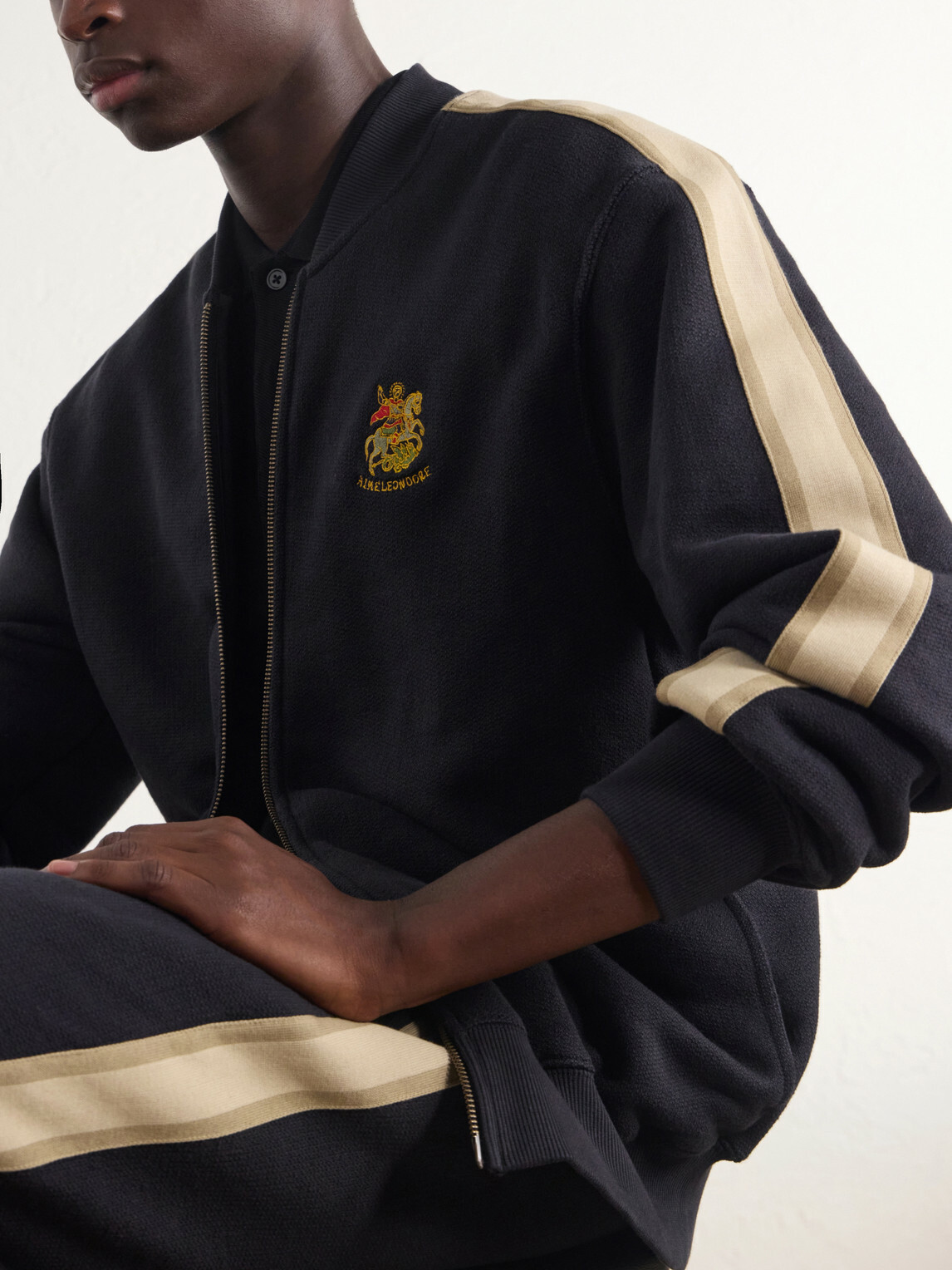 Aimé Leon Dore - Saint George Logo-Embroidered Striped Cotton Track Jacket - Black
