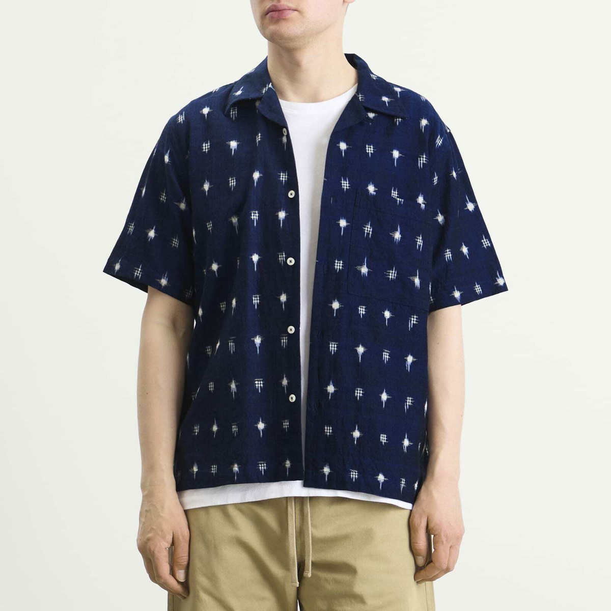 Universal Works Men's Square Ikat Camp Shirt in Indigo
