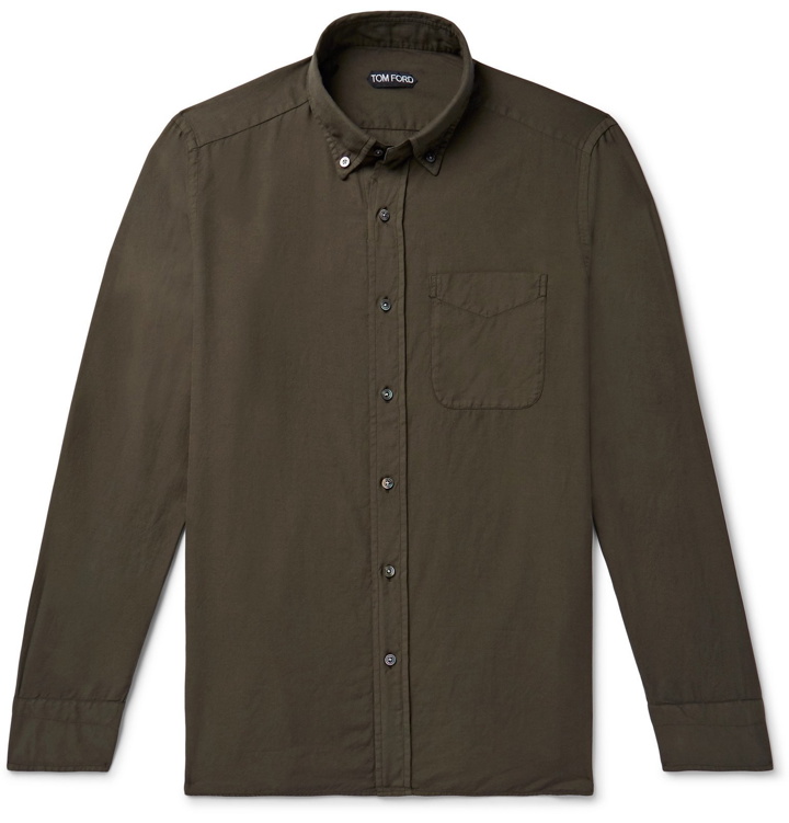 Photo: TOM FORD - Slim-Fit Button-Down Collar Cotton and Cashmere-Blend Shirt - Green