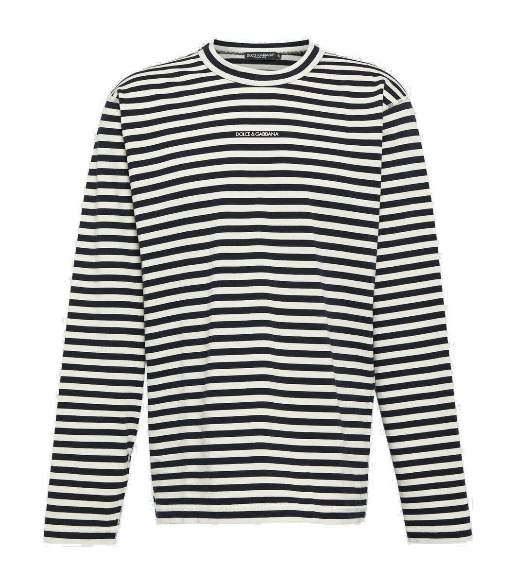 Dolce & Gabbana Blue White Milano Long Sleeve Jersey T-shirt