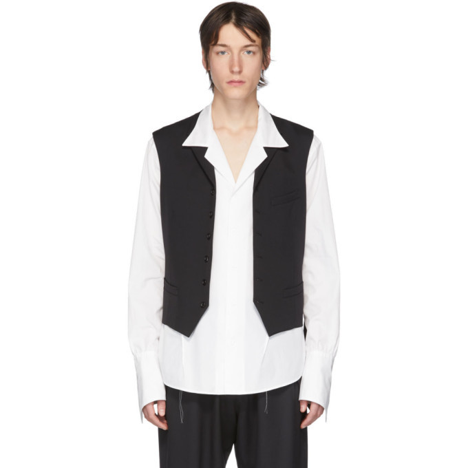 Sulvam Black Wool Gabardine Gilet Sulvam