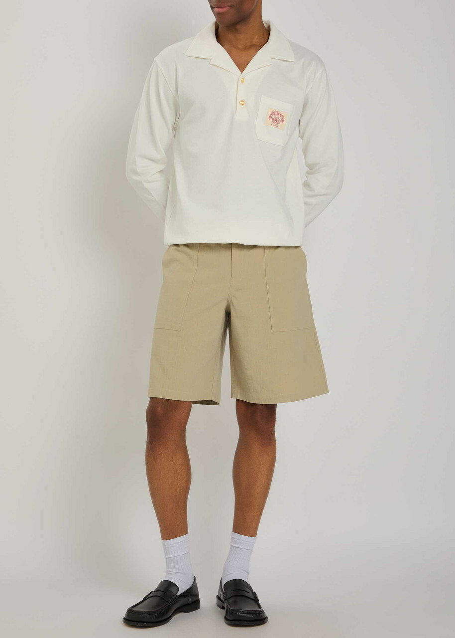 DRÔLE DE Monsieur Polo D Miroir Shell Piqué Cotton Polo Shirt Off White