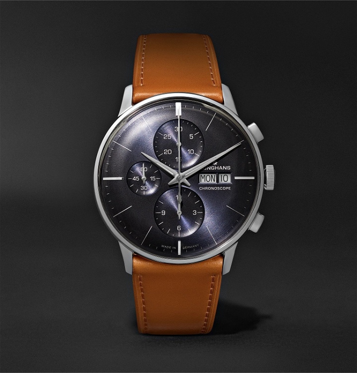 Photo: Junghans - Meister Chronoscope 40mm Stainless Steel and Leather Watch, Ref. No. 027/4526.01 - Blue