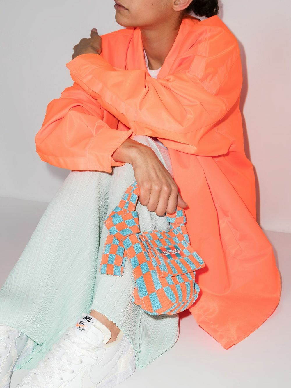 LASTFRAME Orange And Blue Obi Ichimatsu Mini Tote Bag