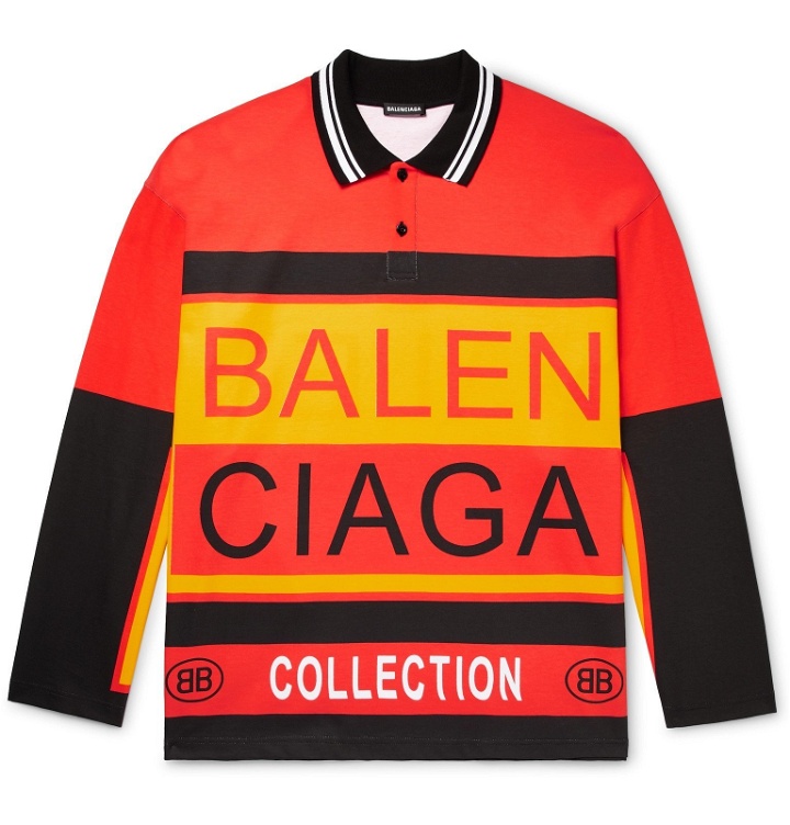 Photo: Balenciaga - Oversized Logo-Print Striped Polo Shirt - Orange