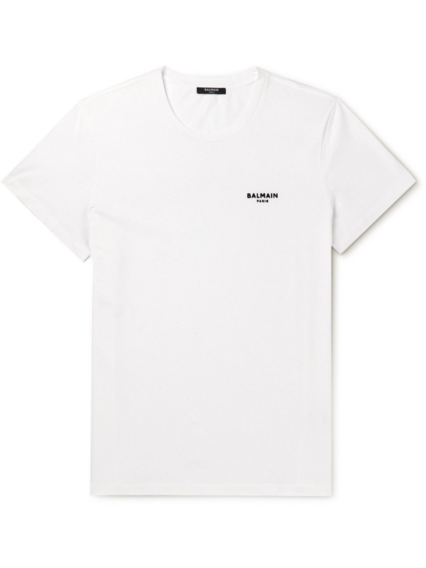 Photo: Balmain - Logo-Flocked Cotton-Jersey T-Shirt - White