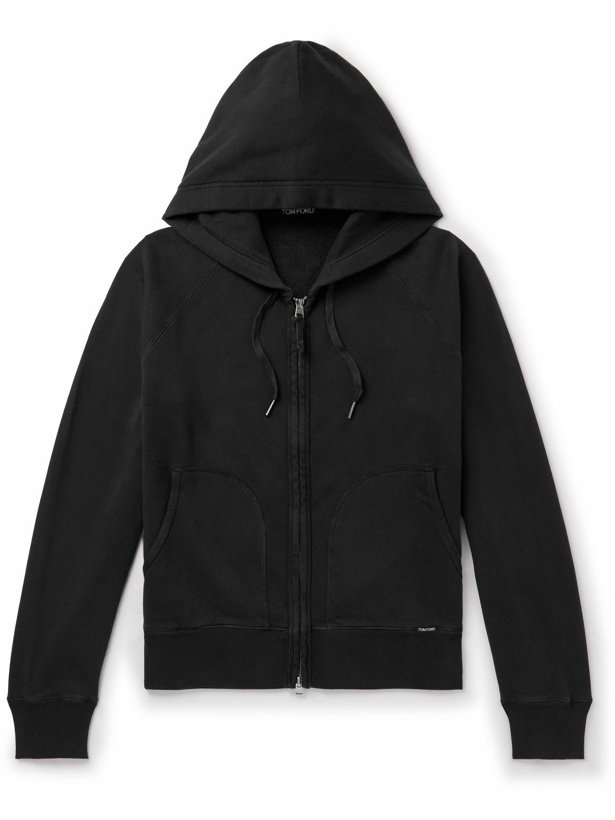 Photo: TOM FORD - Garment-Dyed Cotton-Jersey Zip-Up Hoodie - Black