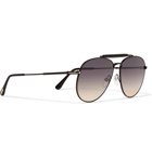 TOM FORD - Aviator-Style Leather-Trimmed Gunmetal-Tone Sunglasses - Gunmetal