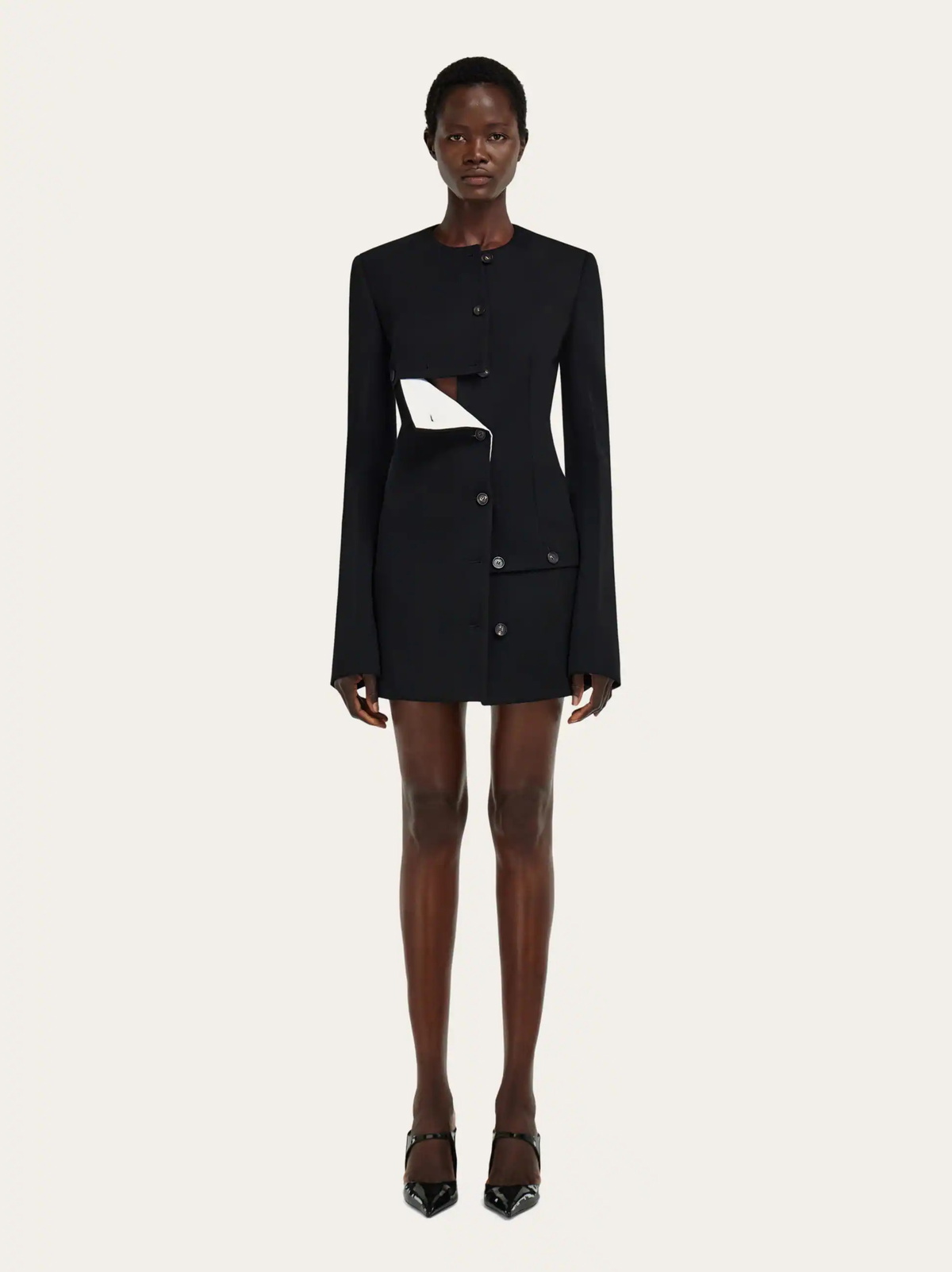Ferragamo Womens Wool jacket with button detail in Black