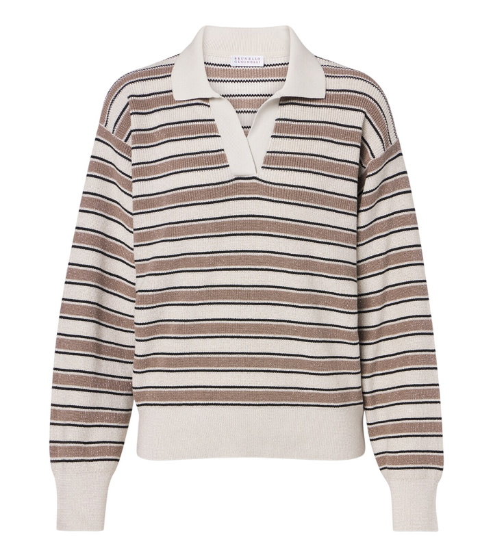 Photo: Brunello Cucinelli Striped cotton-blend polo sweater