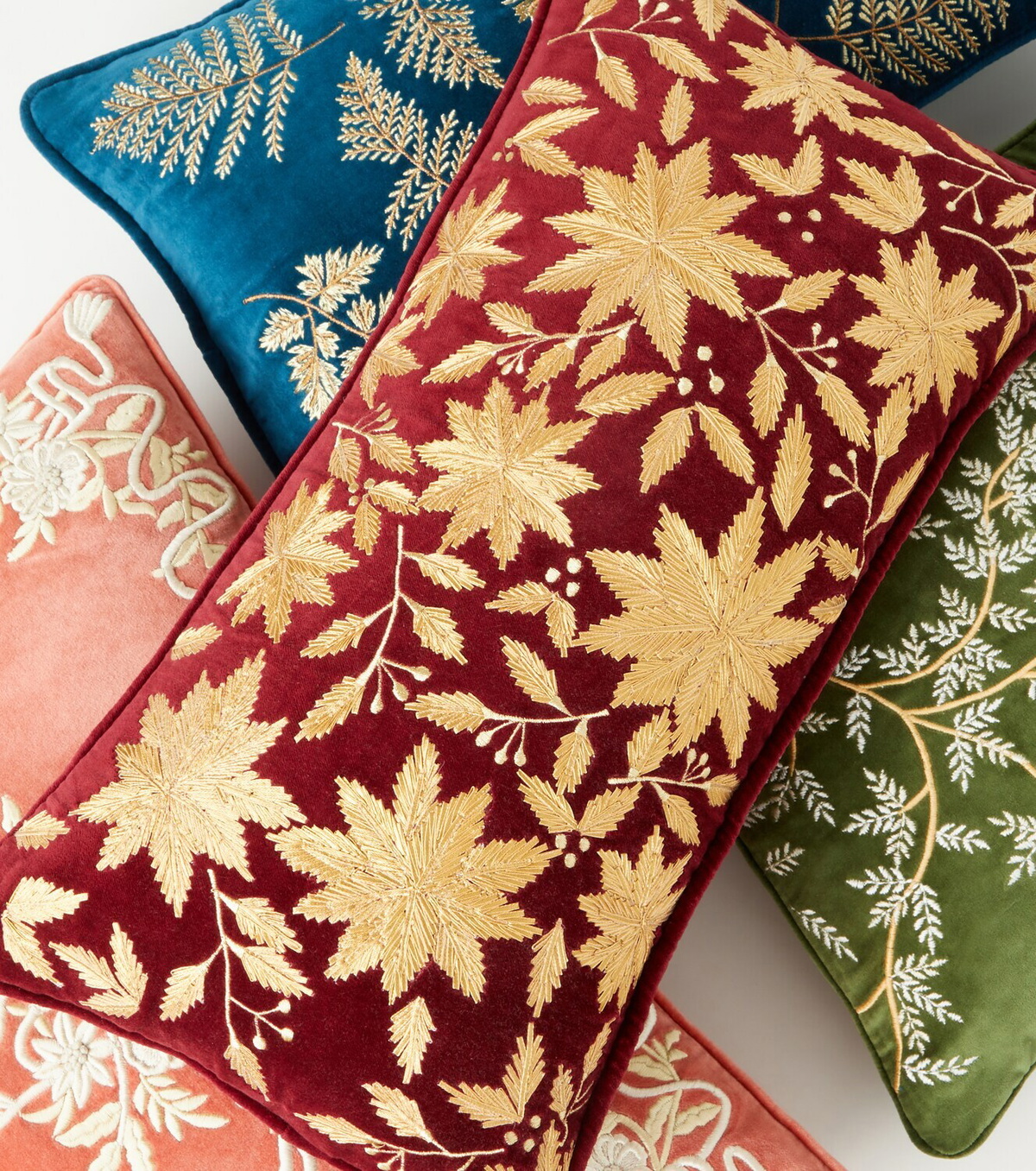 Les-Ottomans Embroidered cotton velvet cushion