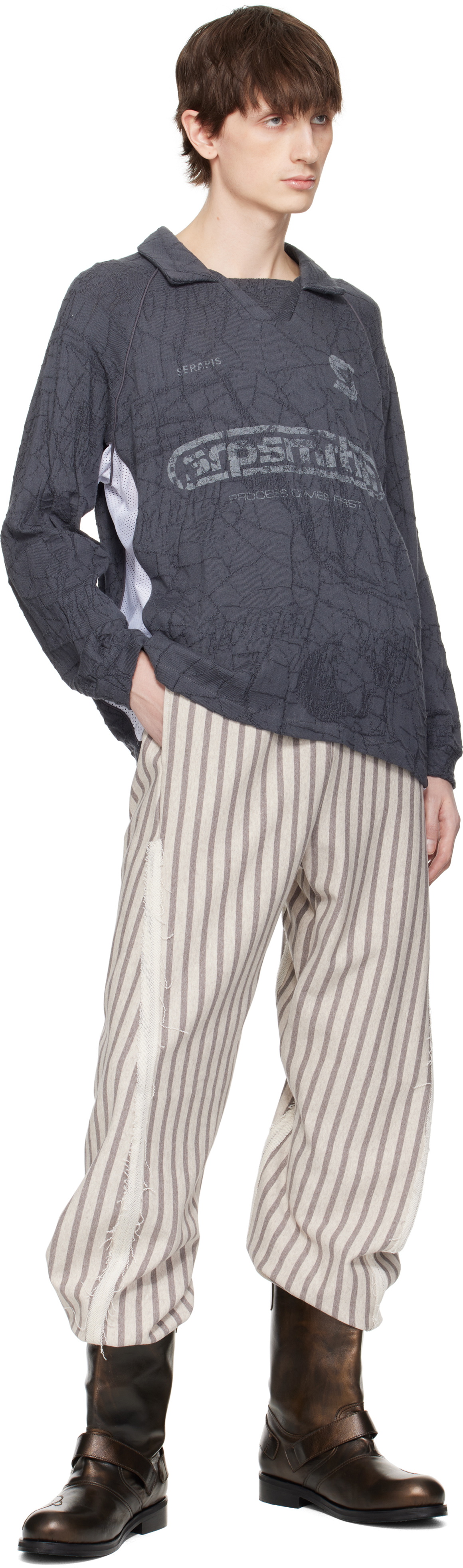 Serapis Gray Knit Football Polo