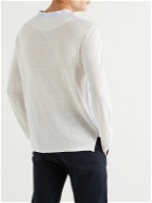 120% - Striped Panelled Linen Henley T-Shirt - White