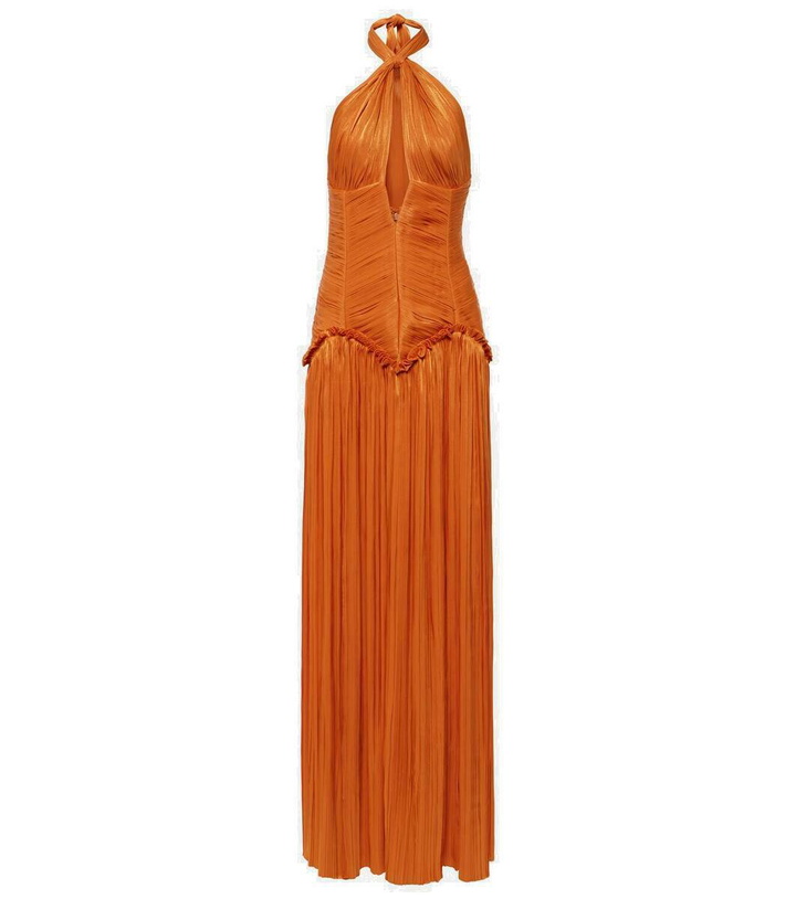 Photo: Costarellos Halterneck cutout Lurex® gown