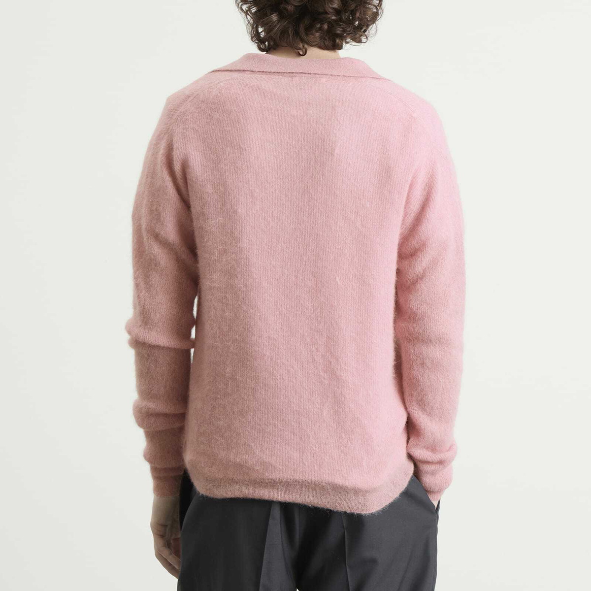 Auralee Men's Baby Suri Alpaca Sheer Knit Skipper Polo in Pink