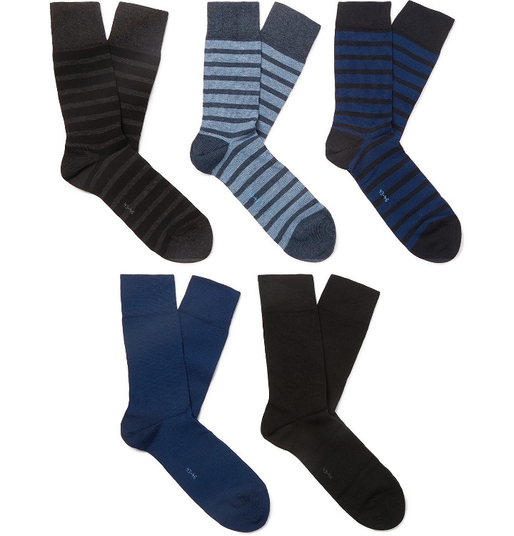 Photo: FALKE - Happy Five-Pack Striped Cotton-Blend Socks - Blue