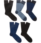 FALKE - Happy Five-Pack Striped Cotton-Blend Socks - Blue
