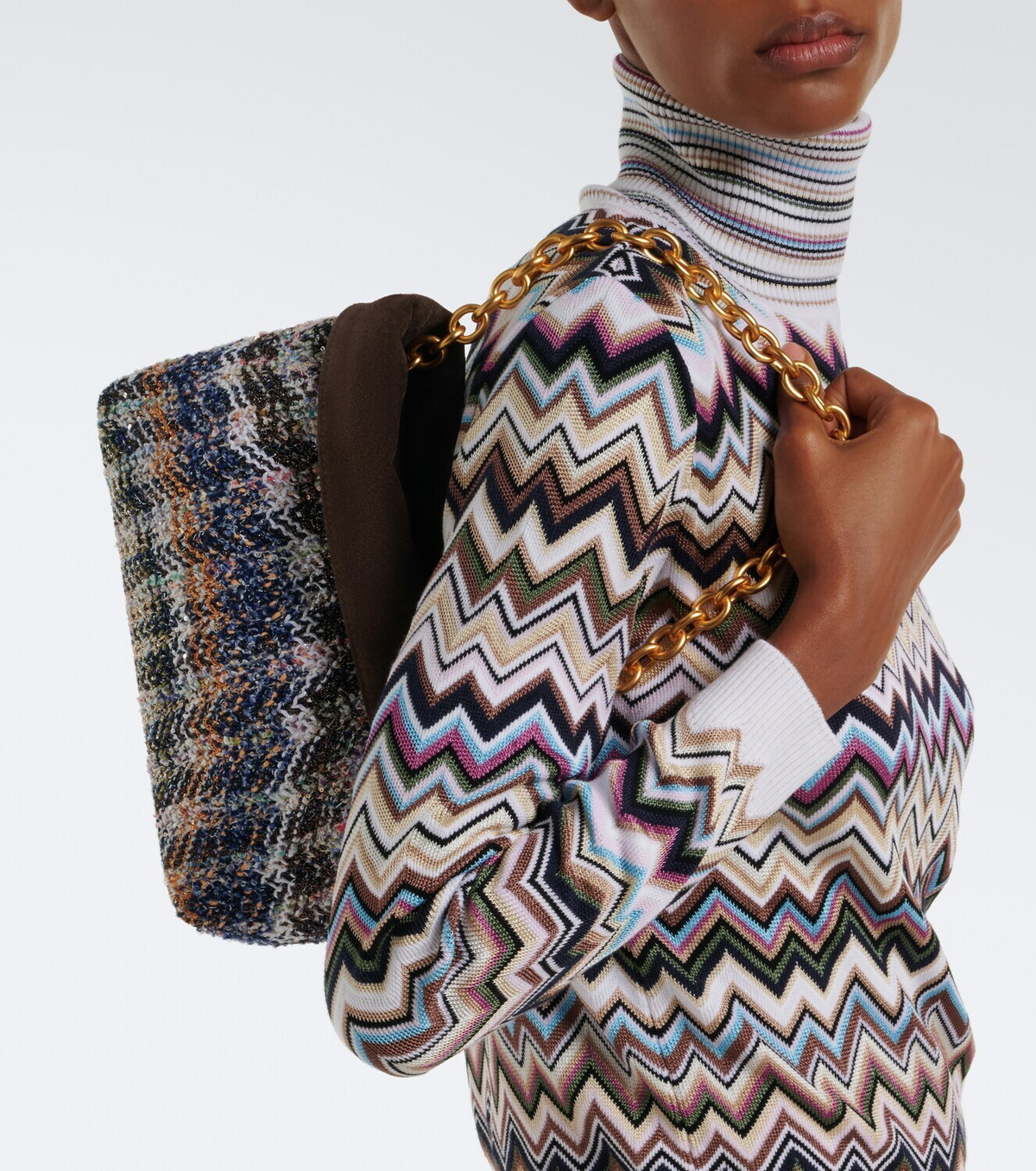 Missoni Suede-lined knitted shoulder bag