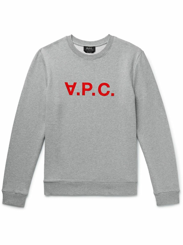 Photo: A.P.C. - Logo-Flocked Cotton-Jersey Sweatshirt - Gray