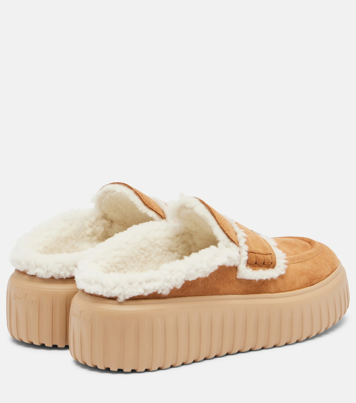 Hogan Shearling-trimmed suede slippers