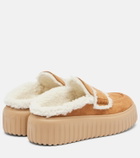 Hogan Shearling-trimmed suede slippers