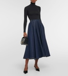 Alaïa Pleated high-rise denim midi skirt