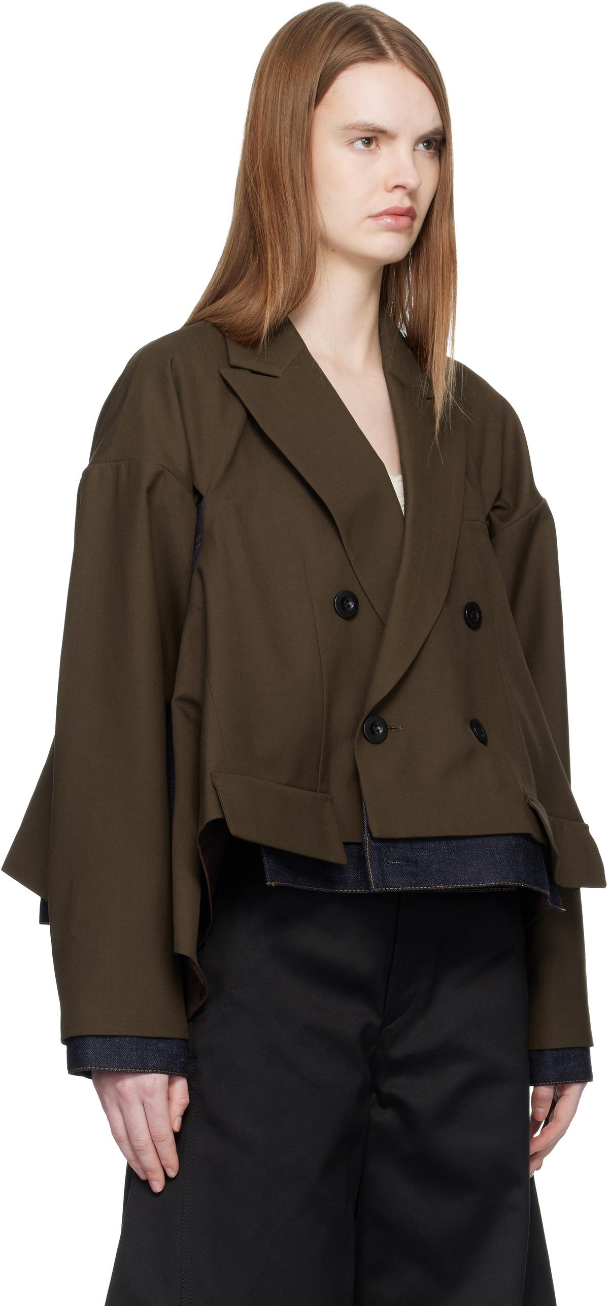 sacai Brown Suiting & Denim Blazer