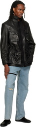 ALAINPAUL Black Multi Pocket Leather Jacket