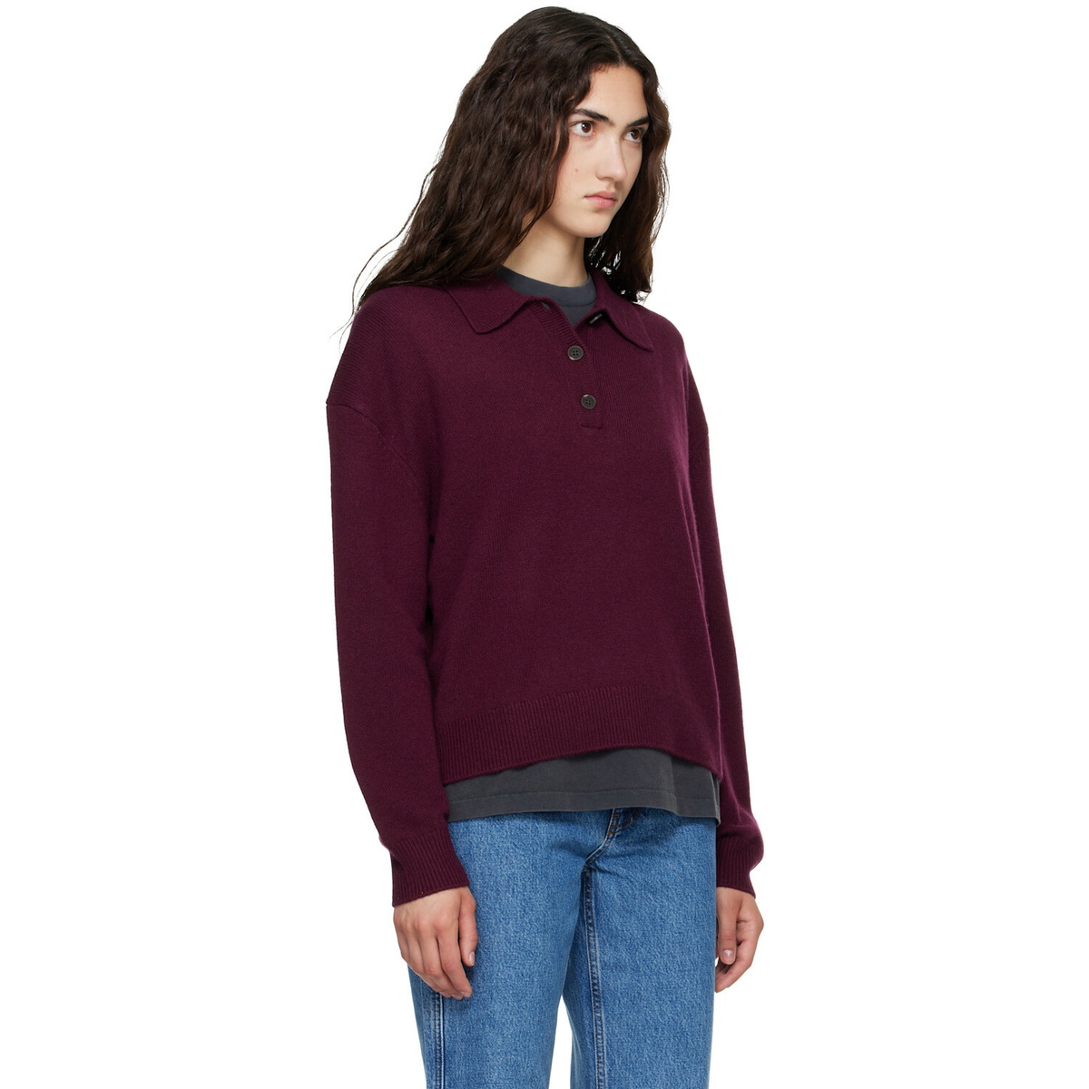 ANINE BING Burgundy Lee Polo