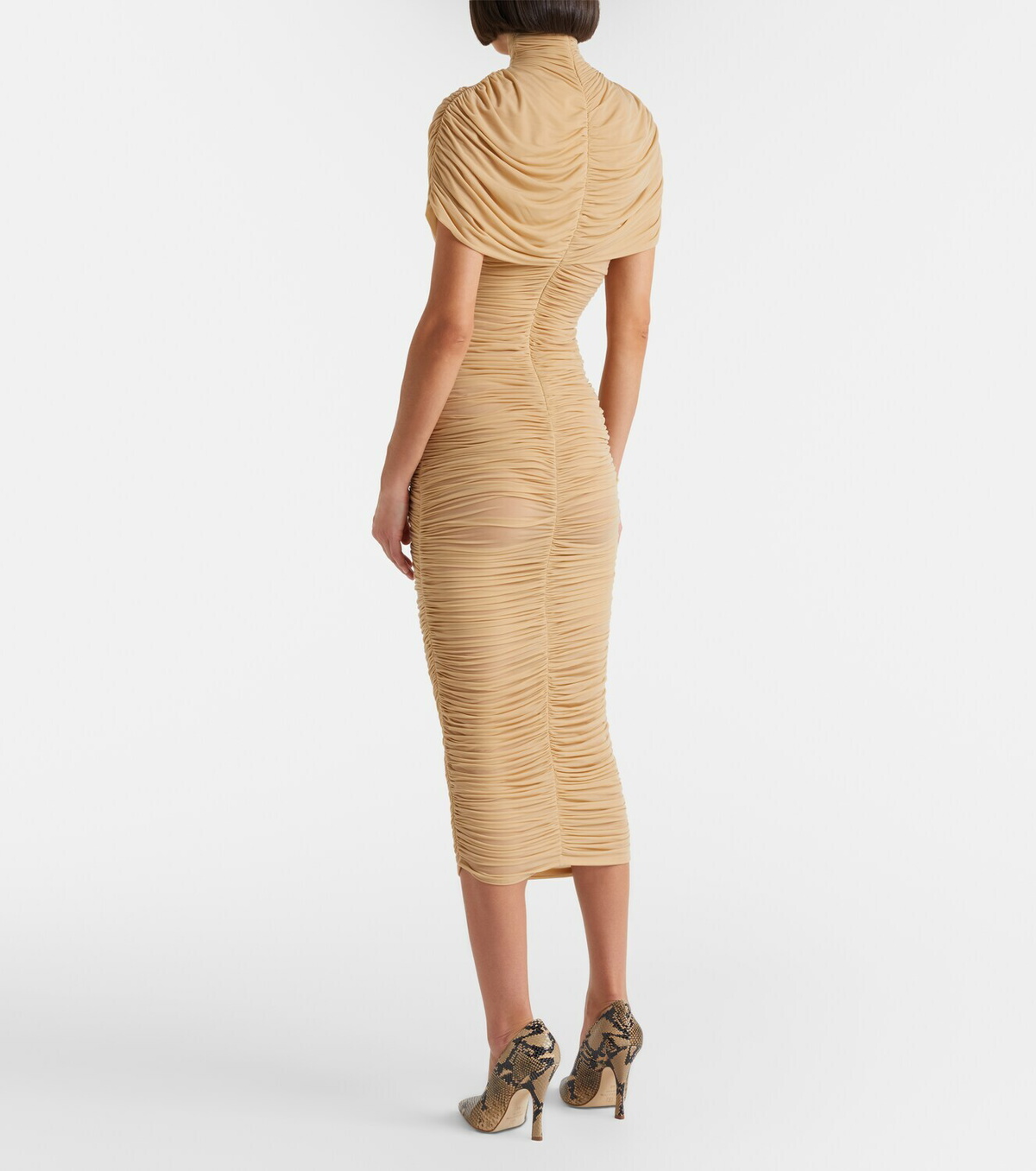 Magda Butrym Floral-appliqué ruched caped jersey midi dress