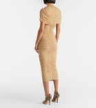 Magda Butrym Floral-appliqué ruched caped jersey midi dress